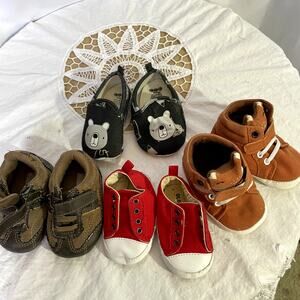 Lot of 4 Pair Infant baby Shoes: Gotcha, Old Navy, Fox High Tops, & Bear Slipper